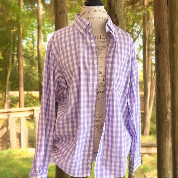 Men’s George Button Down Long Sleeved Shirt. L. Violet and white gingham - Picture 1 of 13